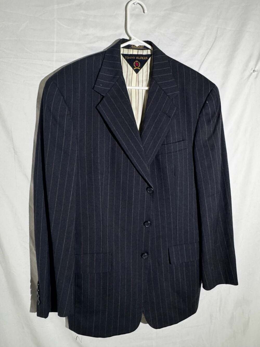 Tommy Hilfiger Mens Blazer Pinstripe Wool Made USA Gadzooks Vintage Navy